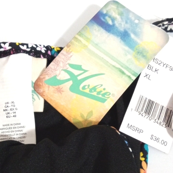 HOBIE BLACK FLORAL HIGH-CUT HIPSTER BIKINI BOTTOM SIZE XL NWT - Picture 4 of 4